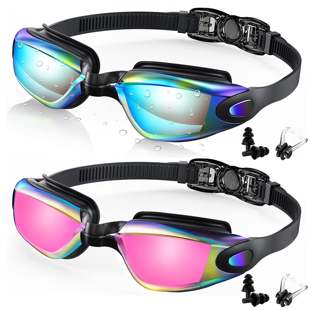Swim Goggles Anti Fog Uv - แว่นตาว่ายน้ํา 2 แพ็คป้องกันรังสียูวีป้องกันหมอกแว่นตาว่ายน้ําแบบปรับได้แว่นตาว่ายน้ํากันน้ําแบบมืออาชีพสําหรับเยาวชนผู้ใหญ่