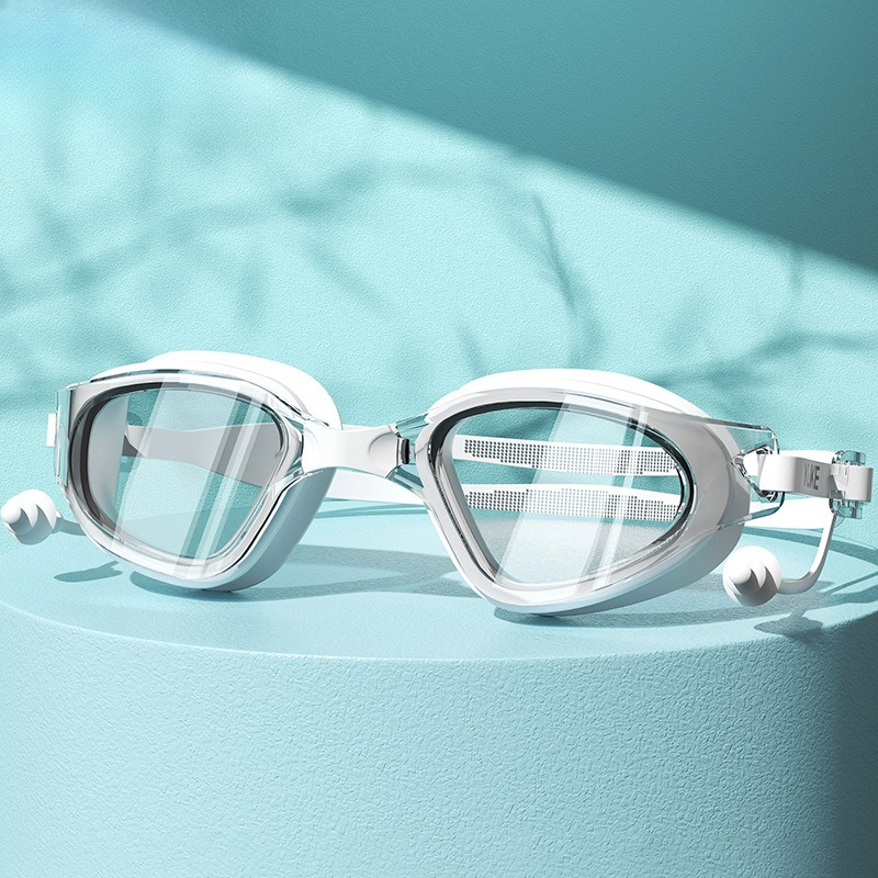 Swim Goggles Anti Fog Uv - แว่นตาว่ายน้ำป้องกันฝ้าสำหรับผู้ใหญ่ 1 คู่, แว่นตาว่ายน้ำกันน้ำพร้อมที่อุดหูสำหรับผู้ชายและผู้หญิง, แว่นตาว่ายน้ำป้องกันรังสียูวี