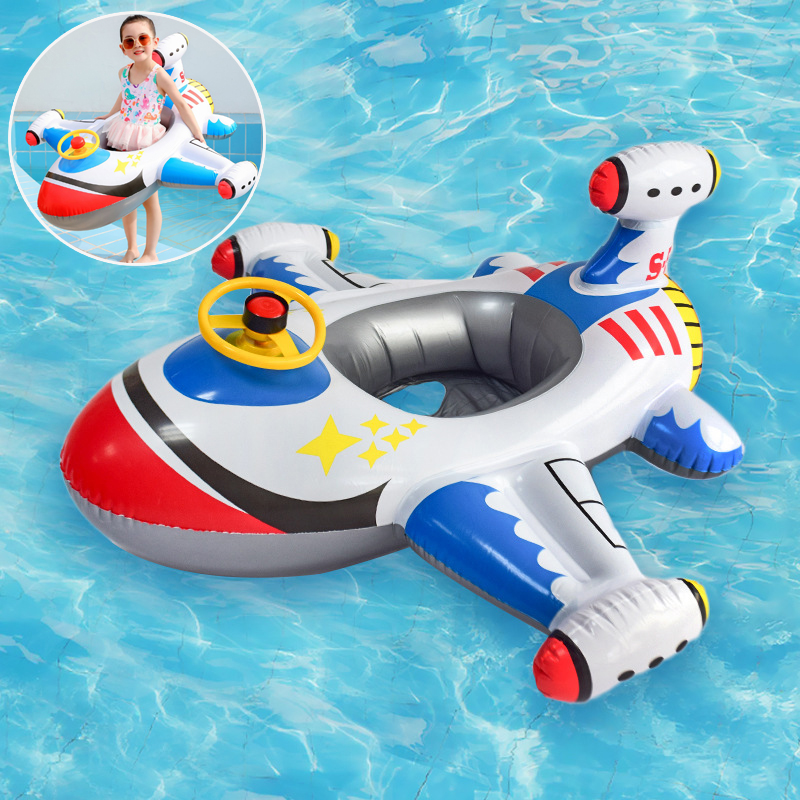 Pool Float Ring Inflatable - เด็กว่ายน้ําวงกลมเครื่องบินลอยสระว่ายน้ําว่ายน้ําแหวนInflatableวงกลมเด็กที่นั่งพวงมาลัยฮอร์นฤดูร้อนของเล่นชายหาด