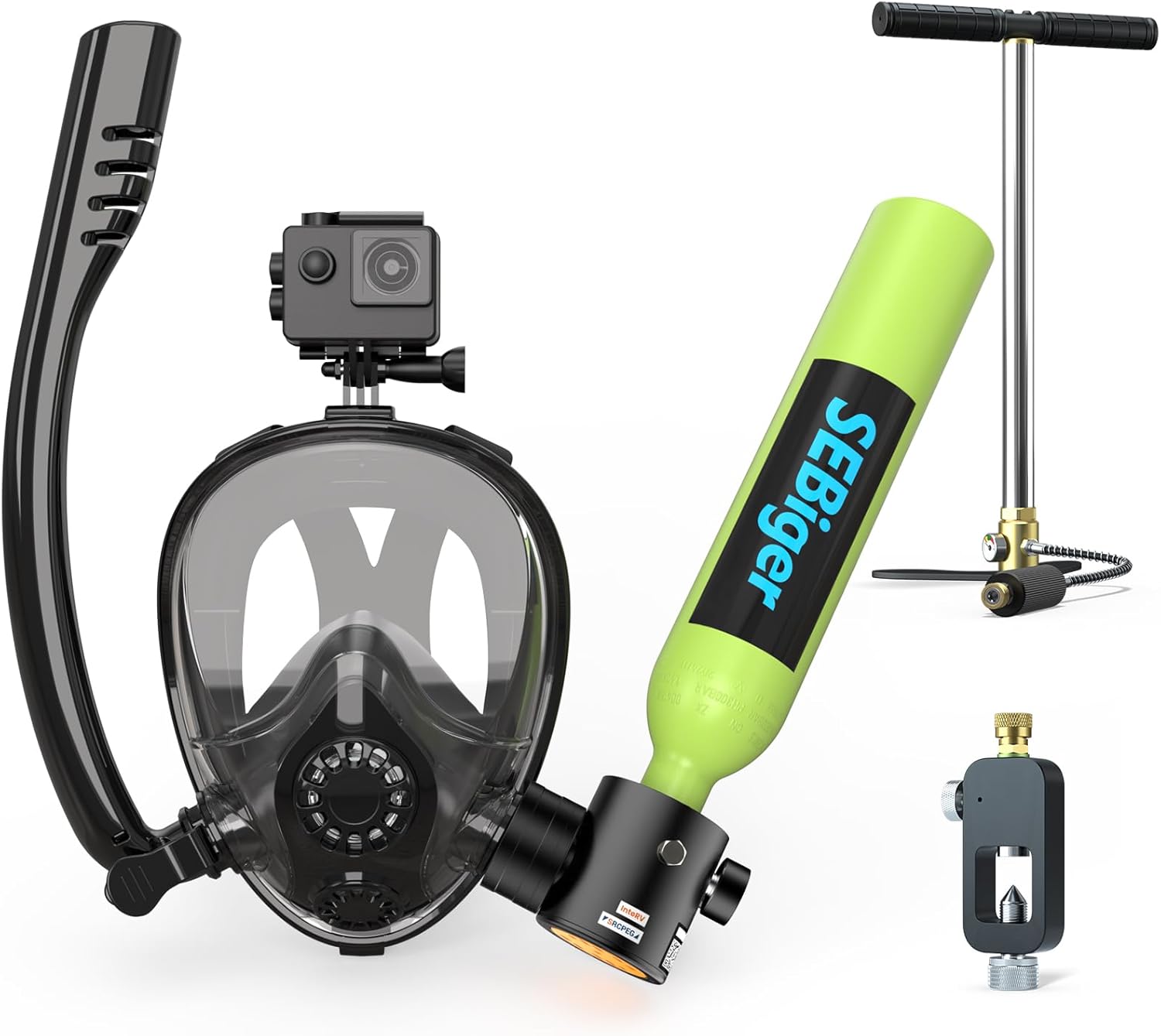 Snorkel Mask Full Face - ถังดำน้ำขนาดเล็ก 0.5 ลิตร พร้อมหน้ากากดำน้ำแบบเต็มหน้า ได้รับการรับรองมาตรฐาน DOT