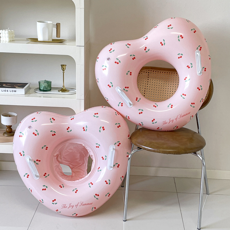 Pool Float Ring Inflatable - ห่วงยางว่ายน้ำรูปเชอร์รี่ 1 ชิ้น พร้อมหูจับ สำหรับเล่นน้ำในสระ ชายหาด