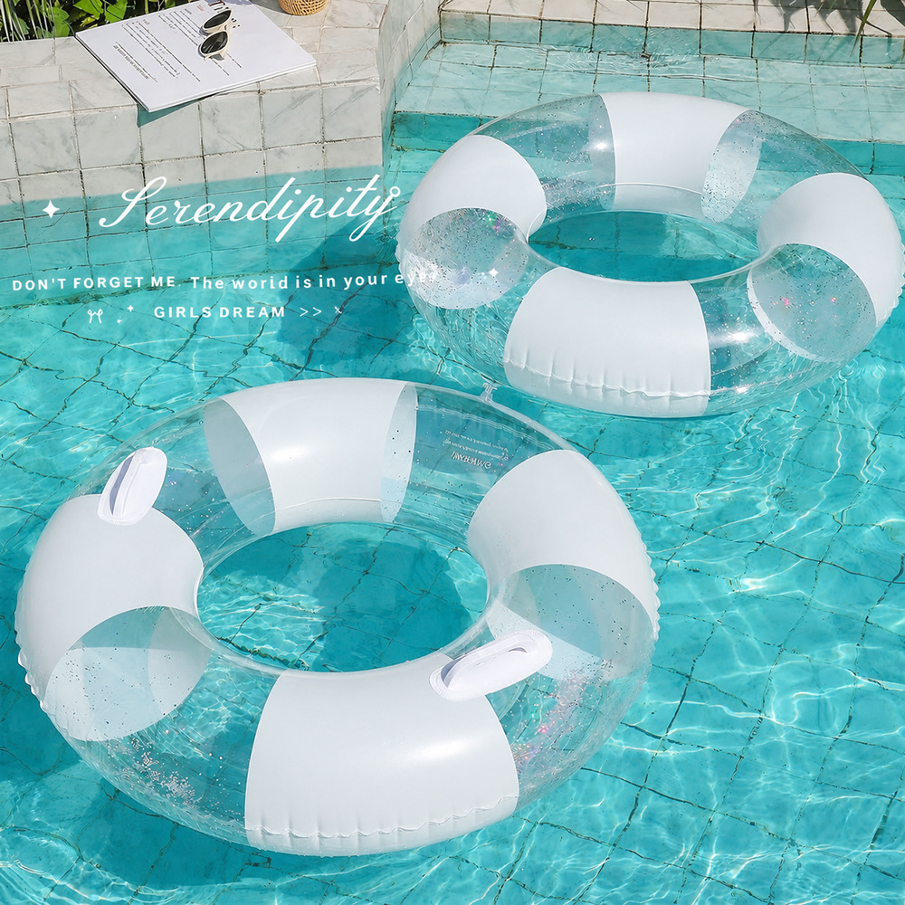 Pool Float Ring Inflatable - ห่วงยางว่ายน้ำใสสำหรับผู้ใหญ่ แบบหนาพิเศษ พร้อมหูจับ เหมาะสำหรับเล่นน้ำในสระ ชายหาด หรือเล่นน้ำทั่วไป