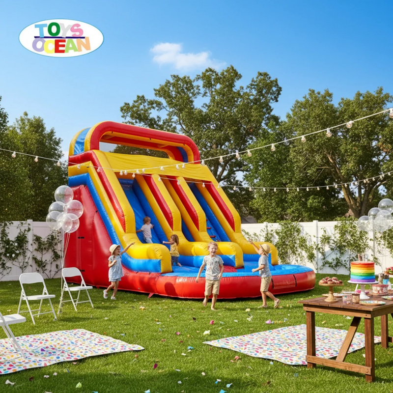 สไลเดอร์น้ำเป่าลมสามเลน สีแดง  - Water Slide Inflatable บทวิจารณ์และราคา